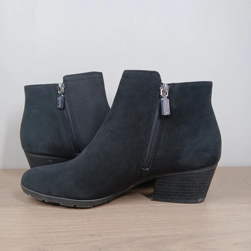Blondo Ankle Boots Womens 9 Black Leather Waterproof Side Zip Stacked Block Heel